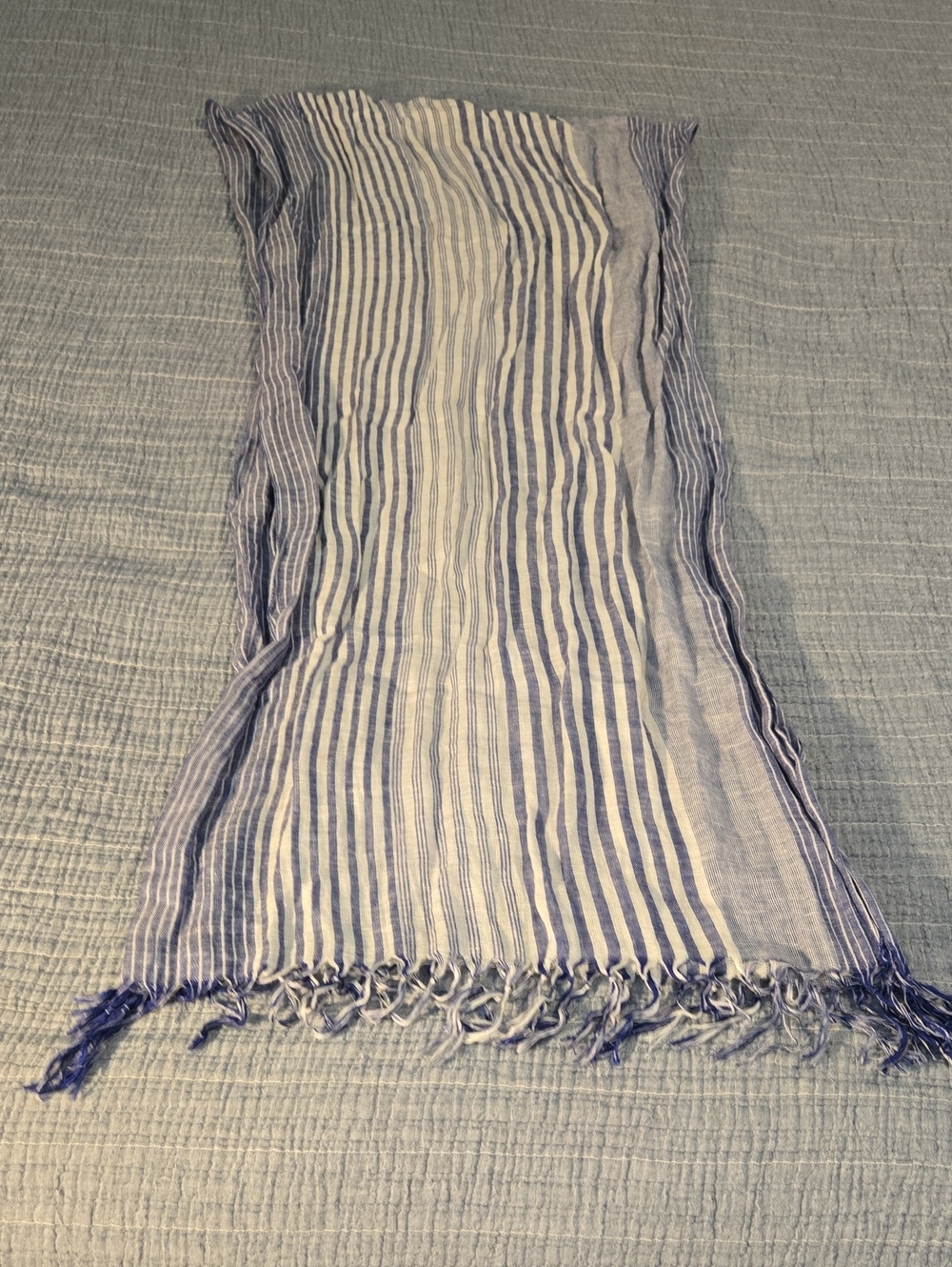Vintage Lightweight Blue and White Striped Cotton Scarf